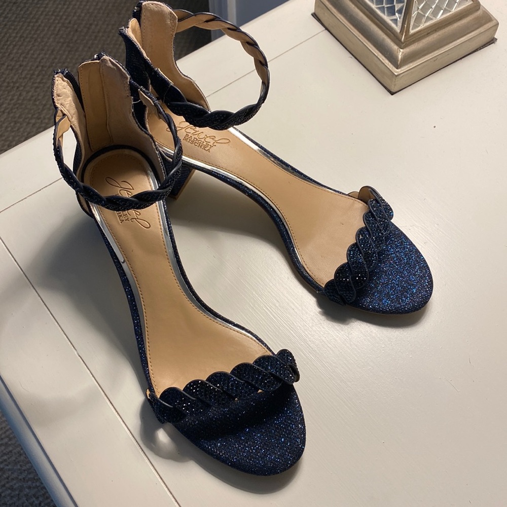 Sparkly blue ankle strap heels